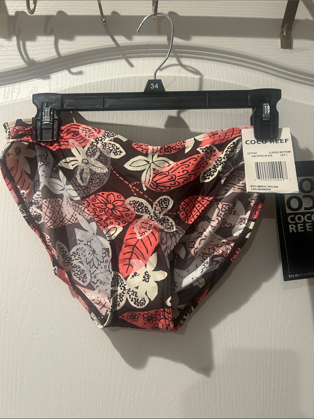 Coco Reef Coral, Brown & Cream Floral Swim Bottoms new size large